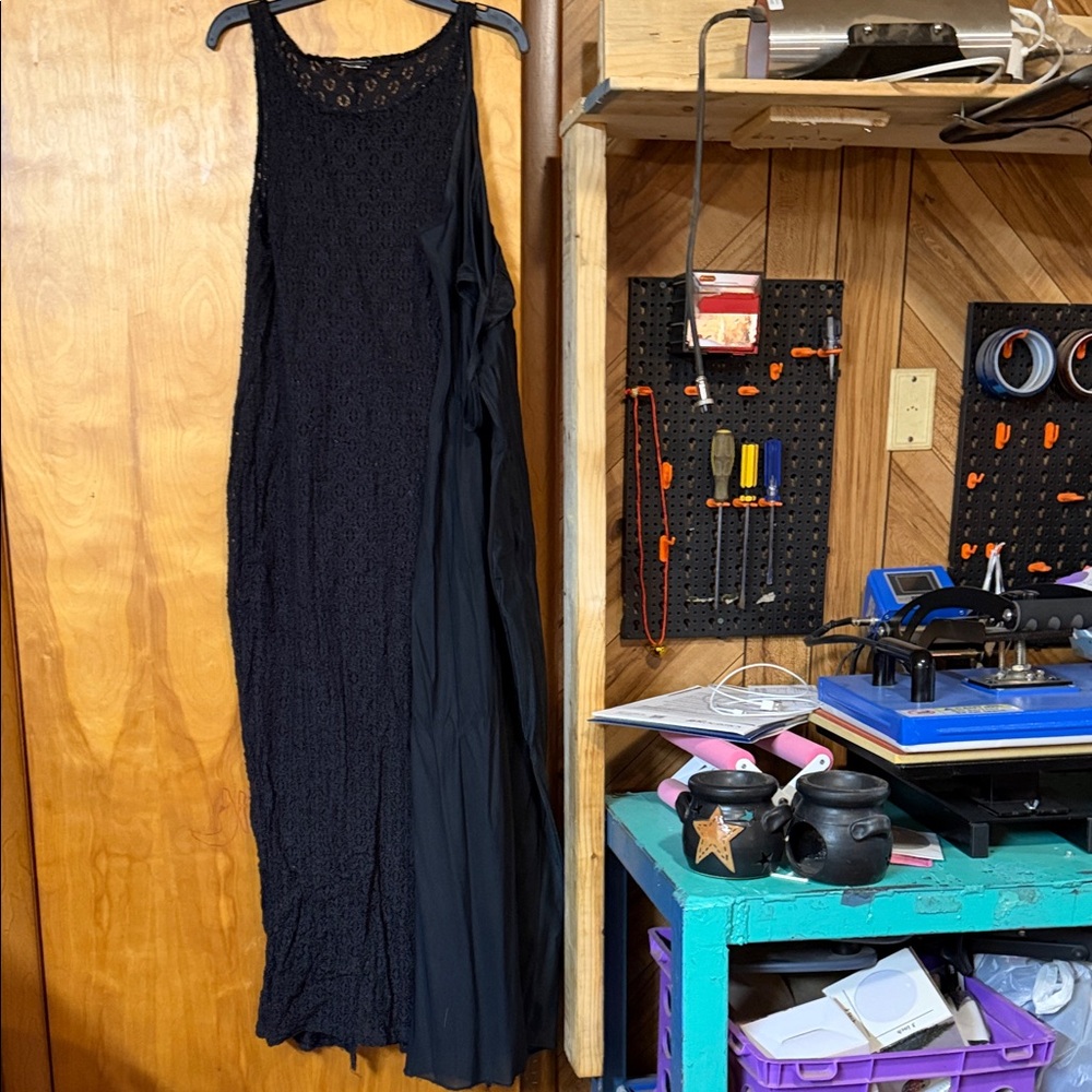 Elegant Black Lace Maxi Dress with slip
